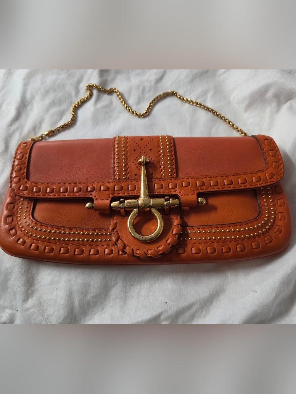 RARE Vintage Gucci Leather Snaffle Bit Chain Baguette Bag